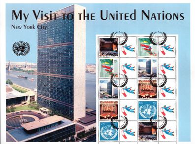 2005 United Nations (New York, US) My Visit to the United Nations Commemorative Stamps Sheet with United Nations 2005 cancel