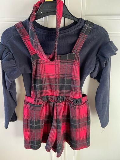 3 piece plaid print playsuit, top & headband 5-6