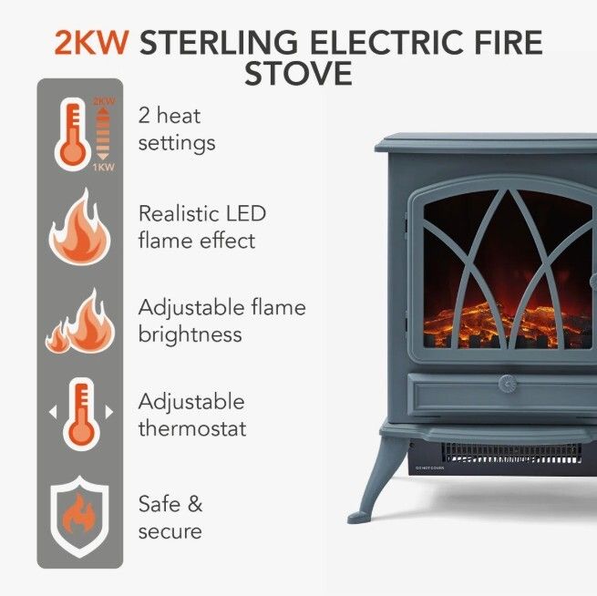 Warmlite Sterling 2000W Grey Electric Stove Heater (Brand New)