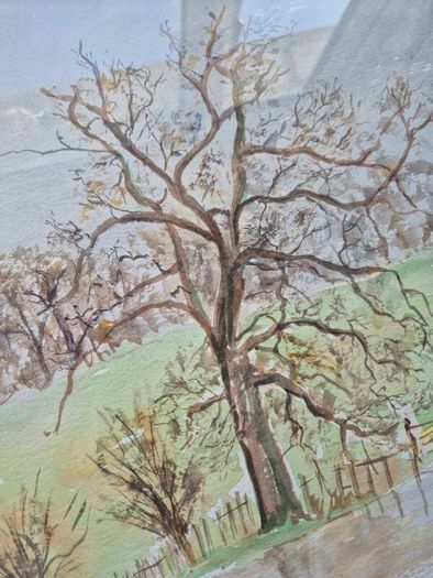 Tom Dunlop.Vintage watercolour by Tom Dunlop painting wood and glass framed