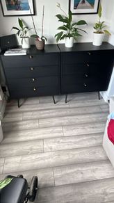 2x Barcelona 4 Drawer Chest - Black Wood Effect with Gold Handles