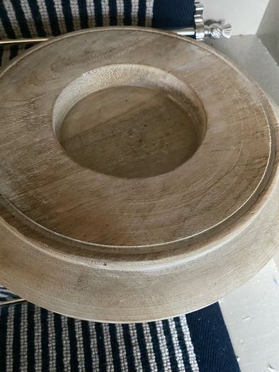New XL solid washed wood and glass centre piece or hurricane vase