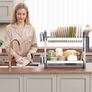 Brand New 2-Tier Dish Drainer with Utensil & Cup Holders Drip Tray Image 5
