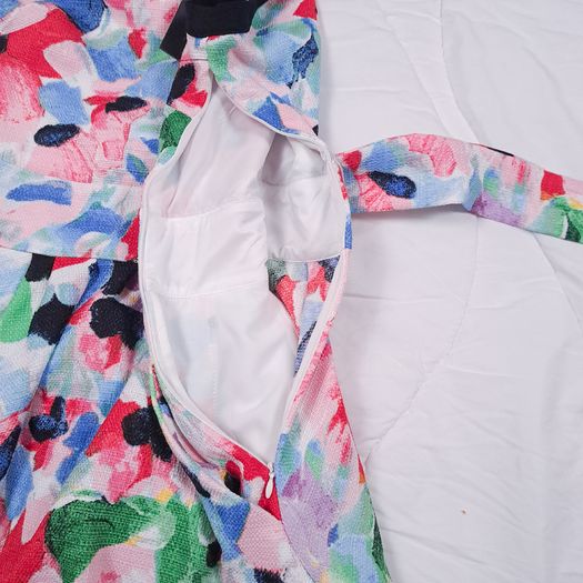 Karl Lagerfeld Multi-Color Red Blue Floral Waist Tie Sleeveless Dress 8UK/36EU/4US