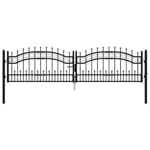 Fence Gate with Spear Top Black 305x75 cm