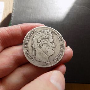 France 1837 W,5 francs.King Louis Philippe.90% silver.