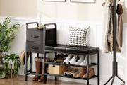 Shoe Bench with Cushion, Storage Bench with Padded Seat, 2 Drawer and Open Compartments, for Entryway, Hallway, Living Room, Black