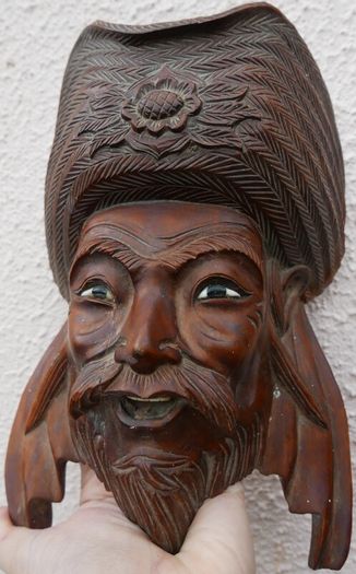 Vintage 19C Chinese Asian Oriental Wooden Hand Carved Mask ,Wood Mask Rose wood 10,5"