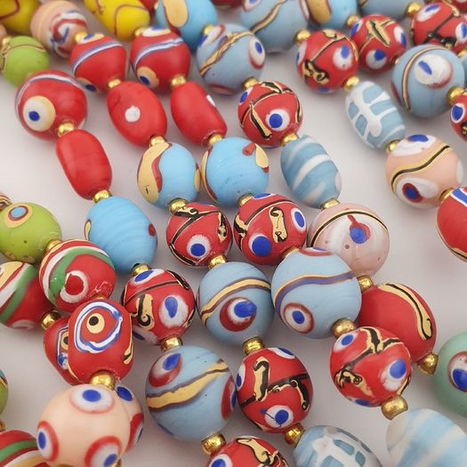 Antique Mix Venetian Style MultiColor Eyes Glass Beads Necklace