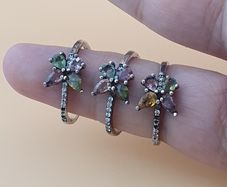 Vintage 925 Sterling Silver Multi-Color Tourmaline Butterfly Shape Rings Lot of 3
