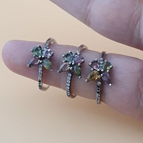 Vintage 925 Sterling Silver Multi-Color Tourmaline Butterfly Shape Rings Lot of 3