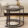 Removable Set of 2 End Table, Nesting Tables with Black Metal Frame Legs and Wooden Grey Top for Living Room, Bedroom, Office, Balcony, Apartment Grey Image 3