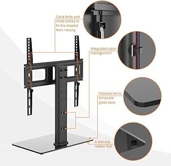 NEW SALE | Universal Table Top Pedestal TV Stand for 26"-55" LCD LED TVs, Height Adjustable TV Base Stand with Tempered Glass Base, Cable Management, Holds 45 KG & Max. VESA 400x400mm