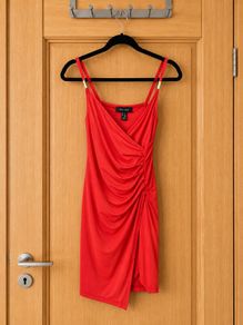 New Look Red Ruched Wrap Bodycon Mini Dress UK 6 EU 34