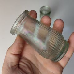 159 - Set of 2 Older Vintage Sea Glass Decorative Collectible Cork Top Pecks Meat Jars