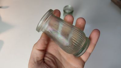 159 - Set of 2 Older Vintage Sea Glass Decorative Collectible Cork Top Pecks Meat Jars