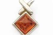 925 Vintage Sterling Silver &amp; Natural Baltic Amber Signed Pendant