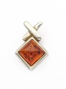 925 Vintage Sterling Silver & Natural Baltic Amber Signed Pendant