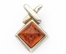 925 Vintage Sterling Silver & Natural Baltic Amber Signed Pendant