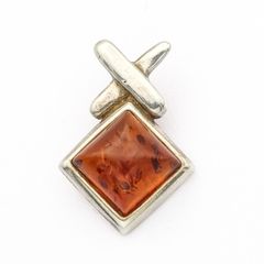 925 Vintage Sterling Silver & Natural Baltic Amber Signed Pendant