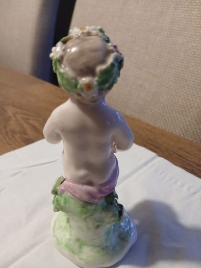 Antique Cherub Porcelain Statue Putti