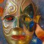 Vintage Solid Brass Masquerade Mask Wall Decor Set of 4 - Hand Painted 1970s Hollywood Regency Indian Brass Mardi Gras Gallery Set Image 5