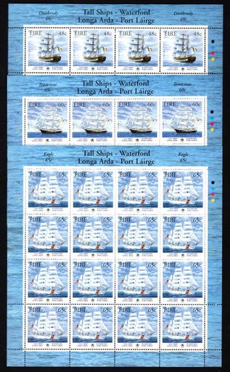 2005 Ireland Tall Ships Waterford Commemorative Stamp Sheetlet Plate 1A1A1A1A Mint Never Hinged (MNH)