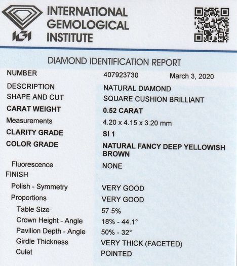 Yellow/Brown Diamond  0.52 ct HIGH Quality.