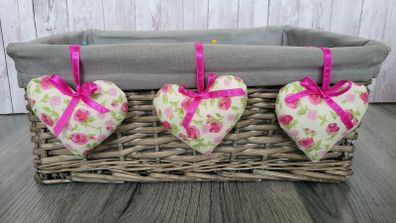 Hanging decorative hearts.