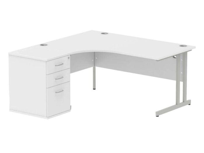 White L Shaped Office Desk with Three Drawers