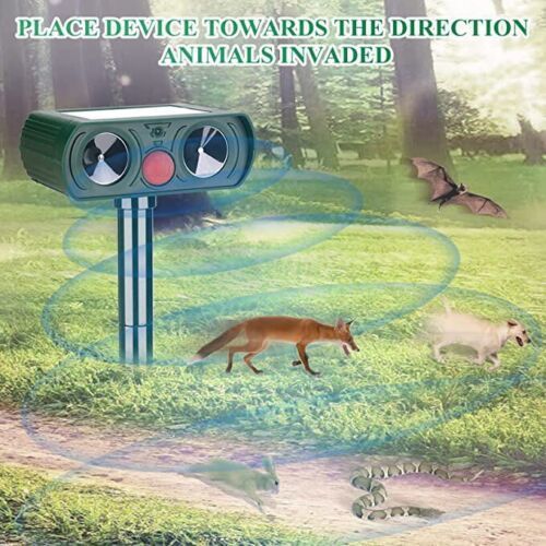 Ultrasonic Solar Cat Dog Repellent Fox Pest Scarer Deterrent Repeller Garden