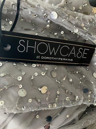 Brand New Silver Grey Chiffon & Sequin Floor Length Party Dress Size UK8