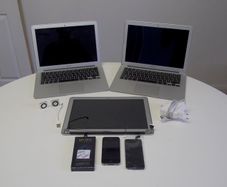 Apple macbook air and apple items.