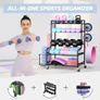 Home Gym Storage Rack for Dumbbells Kettlebells Foam Roller, Yoga Strap and Resistance Bands, Workout Equipment Storage Organizer With Hooks and Wheels Image 3