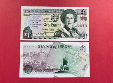 Jersey  1 Pound. 1995  Pick 25a  UNC Commemorative Issue .