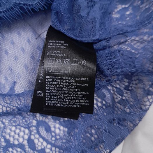 H&M Blue Sheer Floral Lace Boxy Blouse Top 8UK/36EU