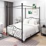 Double Canopy Bed Frame with Vintage Headboard & Footboard, Black 135x190cm Double Canopy Bed Frame, 4ft6 Heavy Duty Metal Bed, Heart Scroll Headboard & Footboard, Steel Slats for Bedrooms Image 5