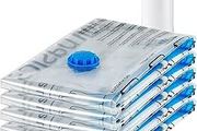 Vacuum Compression Zipper Storage Bags with Airtight Valve and Hand Pump, Large, 5-Pack, Clear