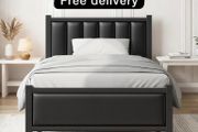 Single Bed Frame with Upholstered Headboard
