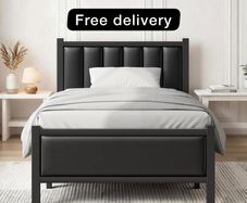 Single Bed Frame with Upholstered Headboard