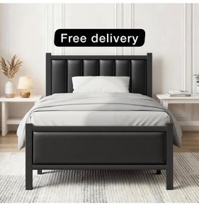 Single Bed Frame with Upholstered Headboard