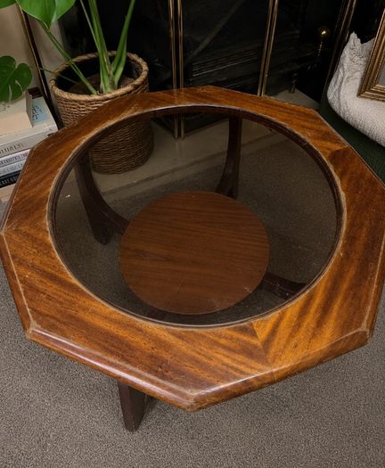 Mid Century Octagonal Coffee Table with Glass Top