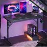 Small Gaming Desk 106.6 CM LED Computer Desk with Monitor Stand Gamer Workstation with Cup Holder & Headset Hooks for Home Office Bedroom Small Space Image 9