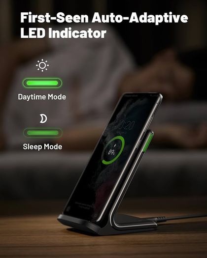 Wireless Charger, 15W Fast Wireless Charging Stand Qi Certified Sleep-friendly Adaptive Light & Dual Charging Modes for iPhone 15 14 13 12 11 Pro Max XR Plus Samsung S23 S22 Google Pixel LG etc