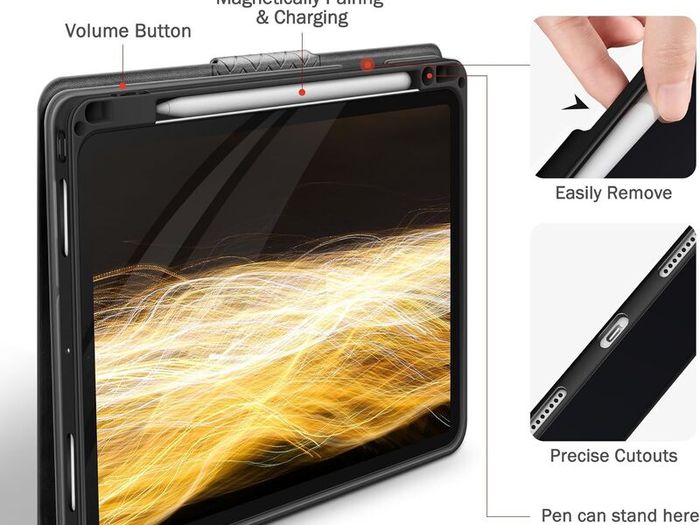 Case for iPad Pro 11 Inch (M5/M4) 2025/2024, PU Leather Case with Pencil Holder, Supports Pencil Pro and Pencil(USB-C), Adjustable Angles, Auto Sleep/Wake (Grey)