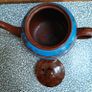 Vintage heavy Brown and Blue Spotted Porcelain Teapot with White on Blue stripes, PK made. Image 3