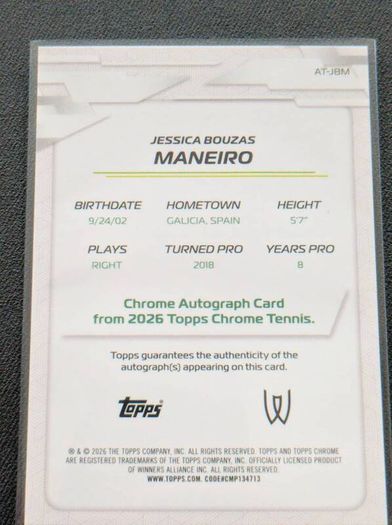 Jessica Bouzas Maneiro On Card Blue Autograph Refractor 088/150 2026 Topps Chrome Tennis