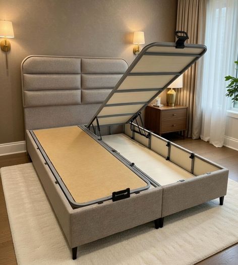 Ottoman double beds on sale beige and grey color