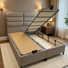 Ottoman double beds on sale beige and grey color