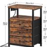 Bedside Table with Charging Station, End Table with 3 Fabric Drawers, Sofa Side Table with USB Ports and Socket, Nightstand for Bedroom, Living Room, Rustic Brown and Black Image 8